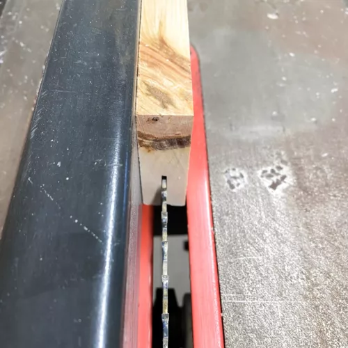 setting up the saw blade to create a DIY Letter Ledge